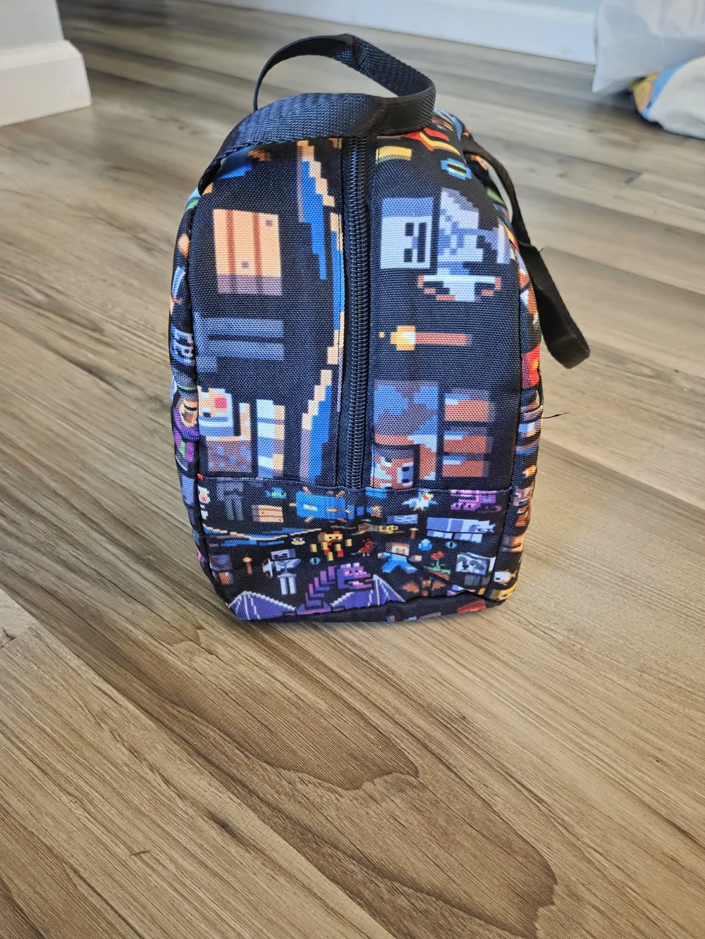Kids Pixel Characters Black Lunch Bag - Unbranded